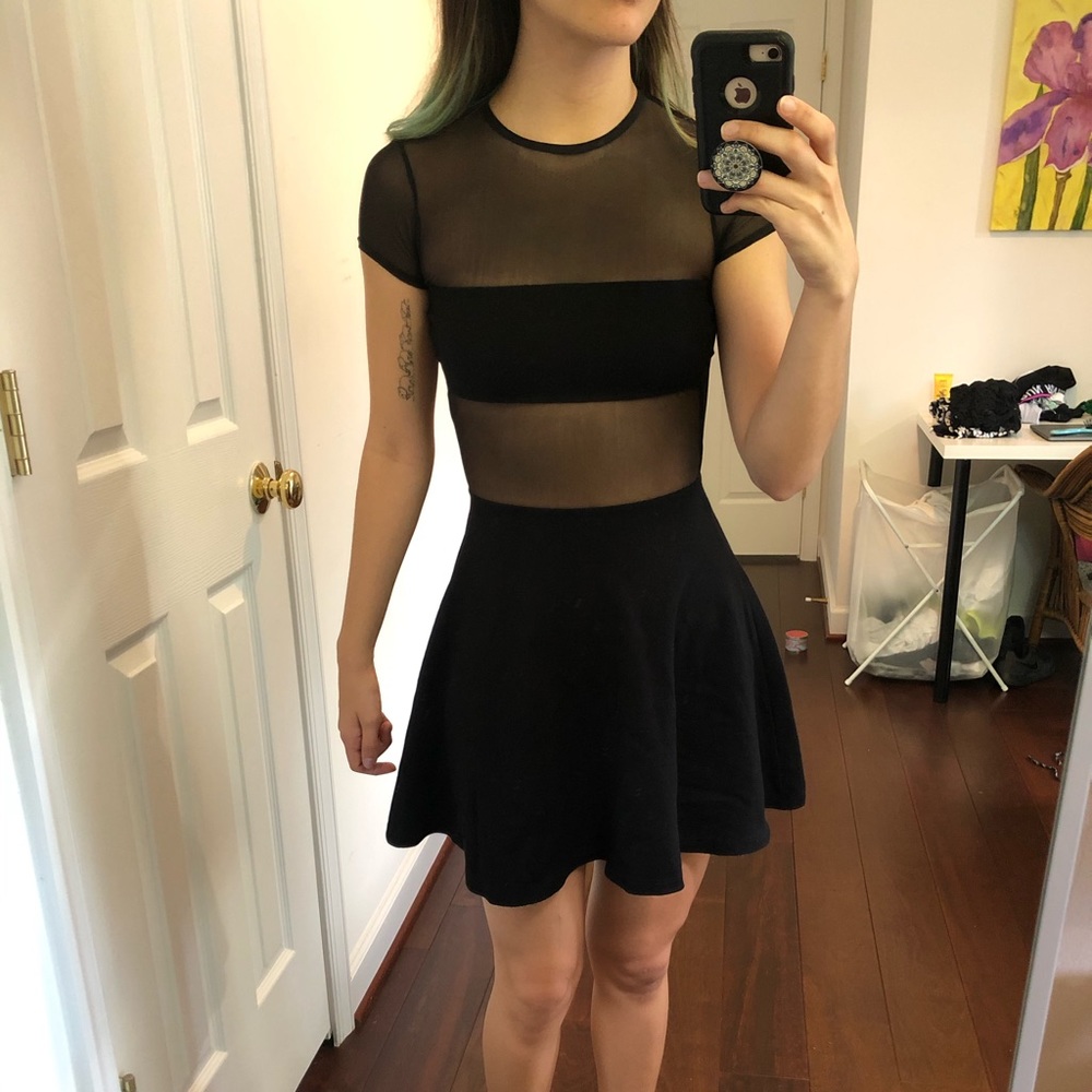 American Apparel Black Mesh Panel Skater Dress